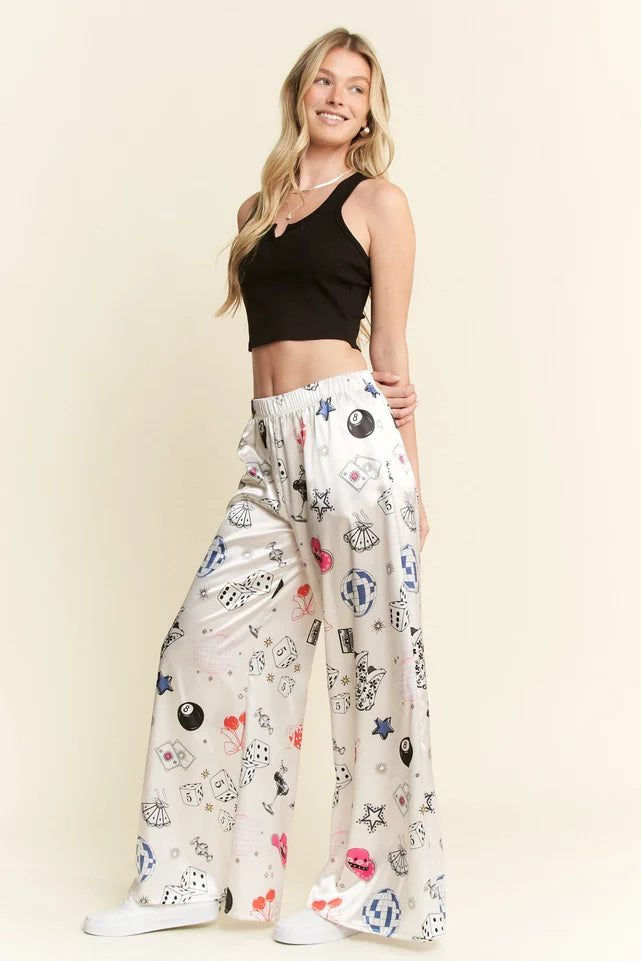Party Collage Satin Pants Cream