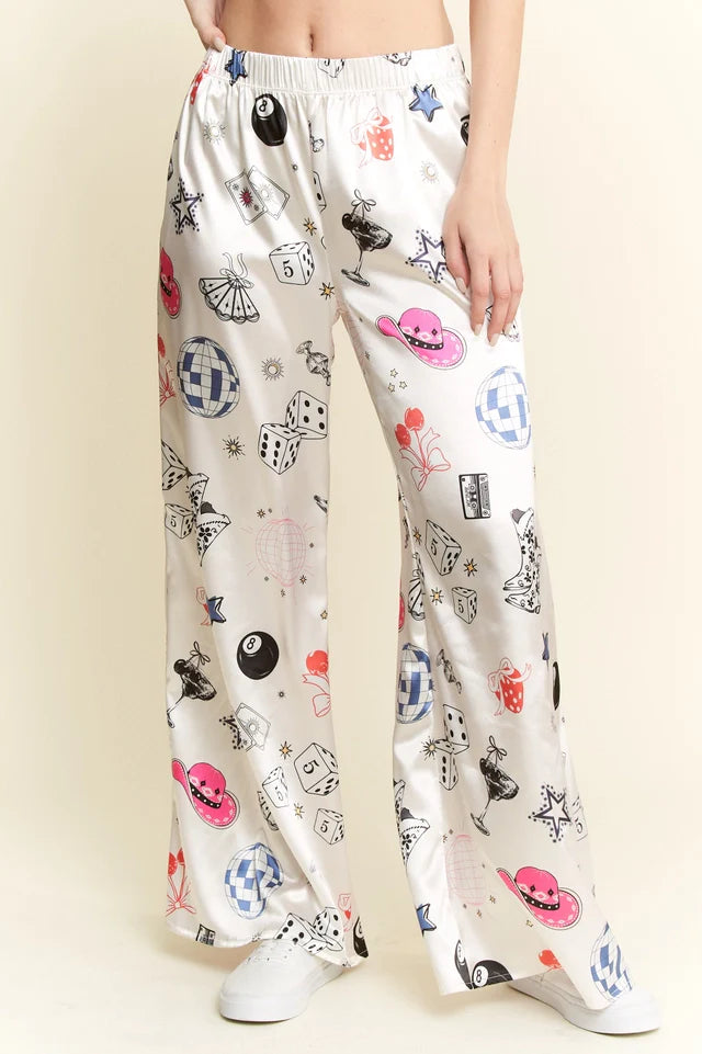 Party Collage Satin Pants Cream