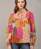 Patchwork Print Piping Detail Blouse