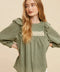 Pintuck Smock Long Sleeve Blouse  FOREST GREEN