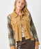 Plaid Sleeve Corduroy Jacket Camel