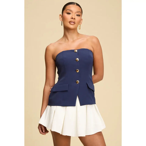 Pleated Button Contrast Romper