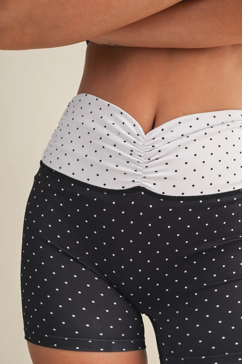 Polka Dot Print Ruched Waistband Biker Shorts