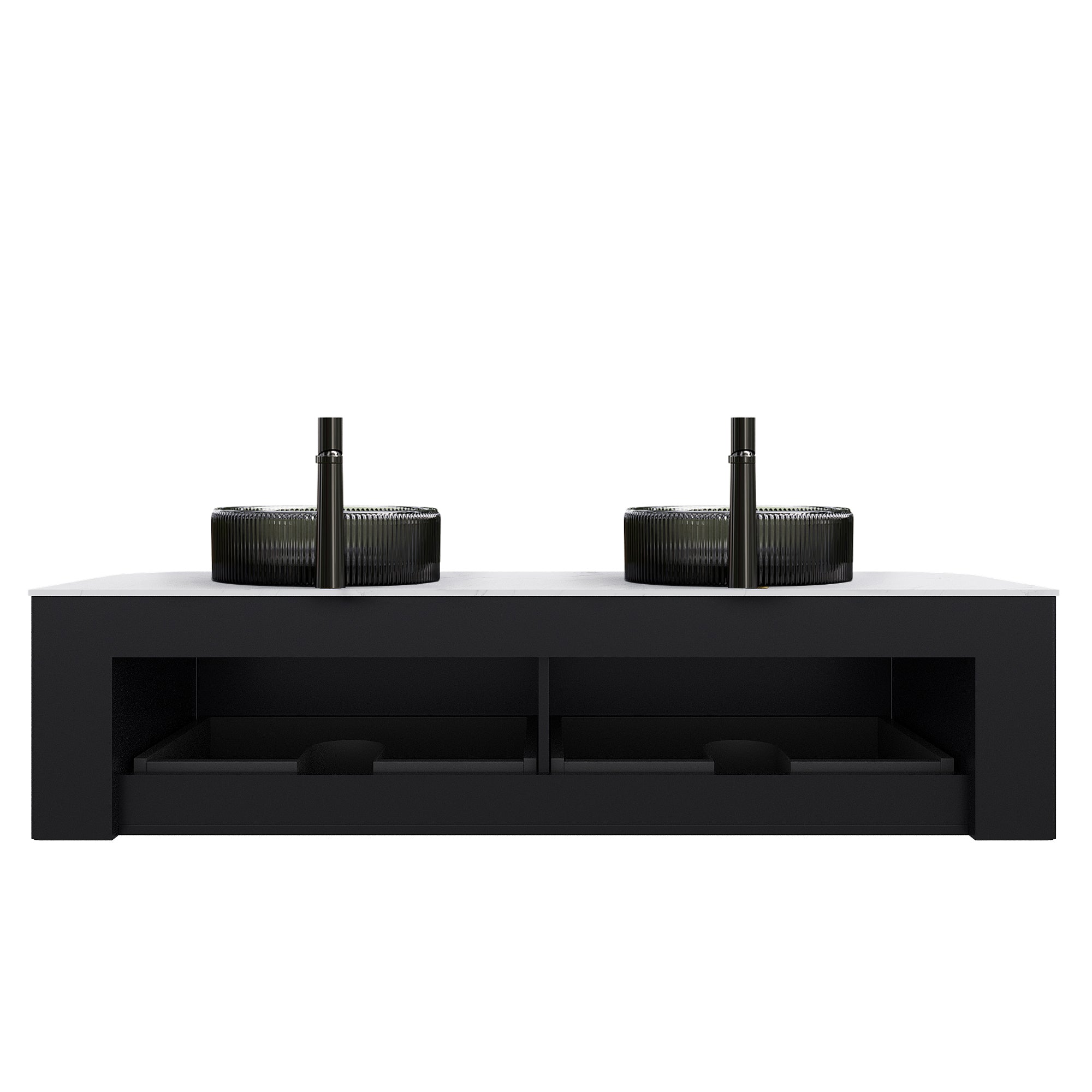 Premium Black Bathroom Vanity with Striped Front Design & Double Sinks