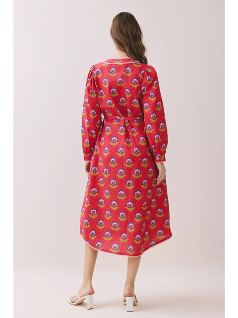 Printed Long Sleeve Button-Down Midi Dress for Women