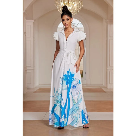 Printed Maxi Dress for Women Elegant Long Dress