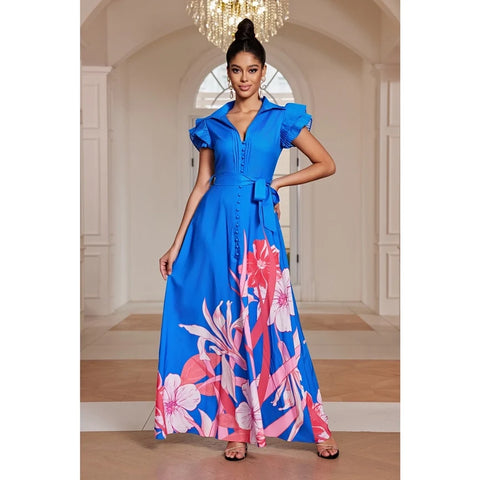 Printed Maxi Dress for Women Elegant Long Dress