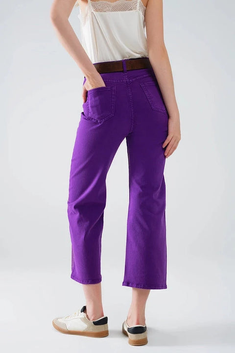 Purple Wide Leg Jeans with Metallic Finish in Gold
