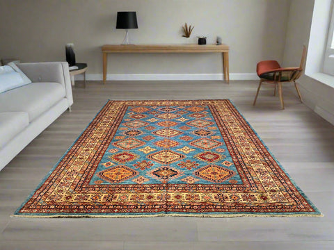 Hand-Knotted Vegetable Dye Kazak Rug from Pakistan, size 8' 9" x 11' 9"