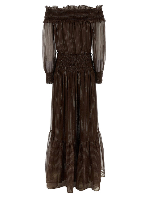 Self-Portrait Brown Georgette Off Shoulder Maxi Dress