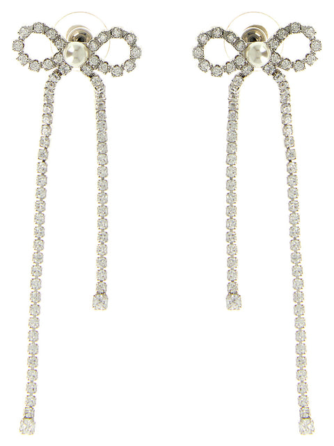 Self-Portrait Crystal Droplet Bow Earrings