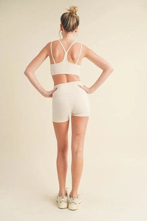 Racerback Bra And Shorts Set - Cream