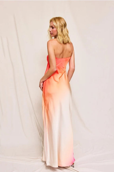 Radiance Ombre Strapless Bias Cut Maxi Dress in Hibiscus Cosmo