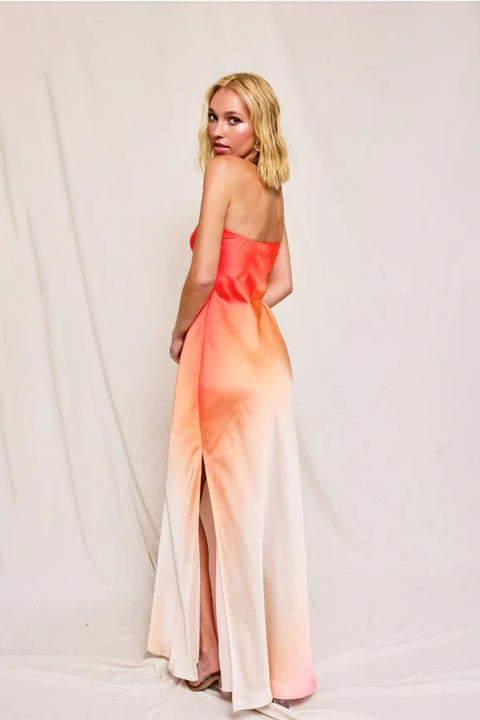 Radiance Ombre Strapless Bias Cut Maxi Dress in Hibiscus Cosmo