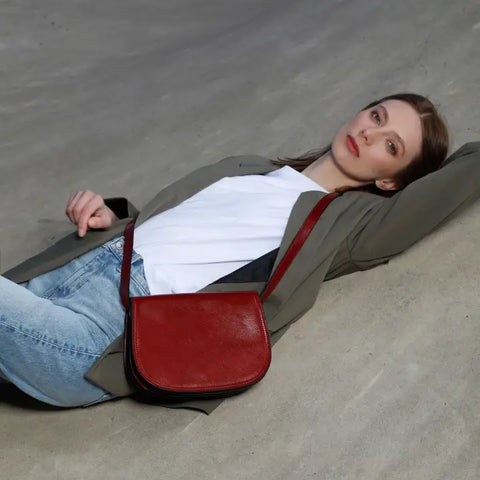 Red Leather Cross Body Bag - Moonfleet