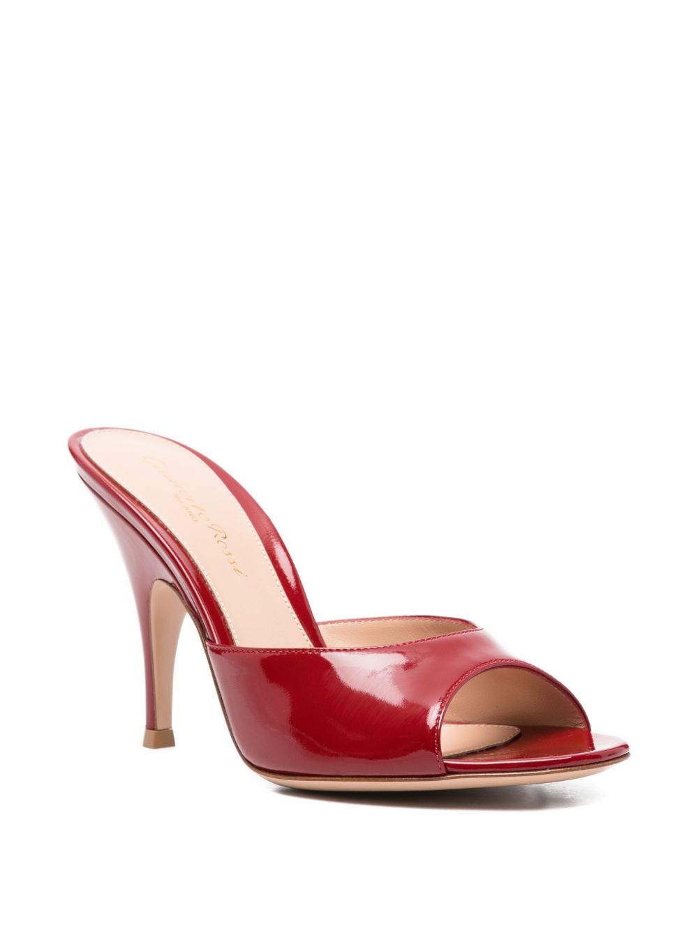 Red Patent Leather Open Toe Stiletto Mules