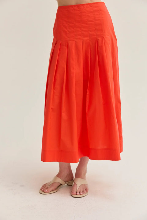 Remi Poplin Box Pleated Midi Skirt