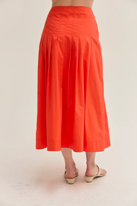 Remi Poplin Box Pleated Midi Skirt