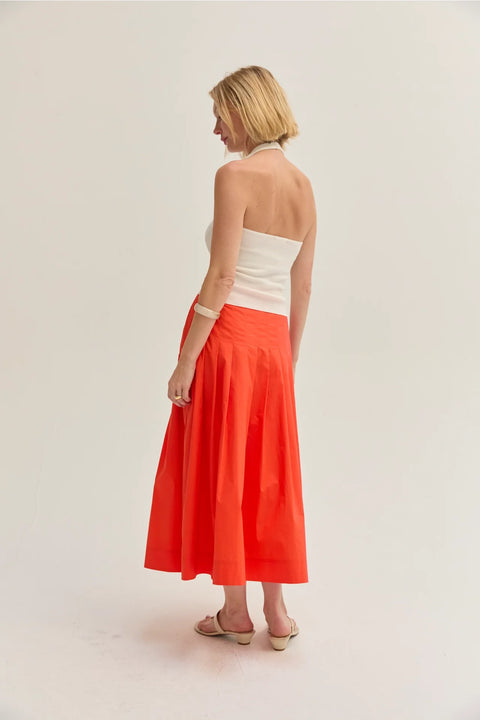 Remi Poplin Box Pleated Midi Skirt