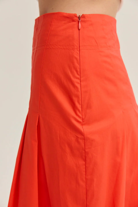 Remi Poplin Box Pleated Midi Skirt