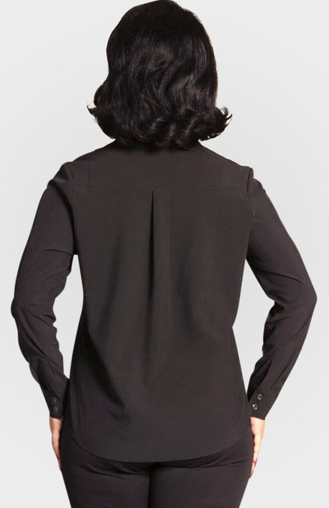 Resort Vee Long Sleeve Popover Shirt - Black