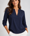 Resort Vee Long Sleeve Popover Shirt - Navy