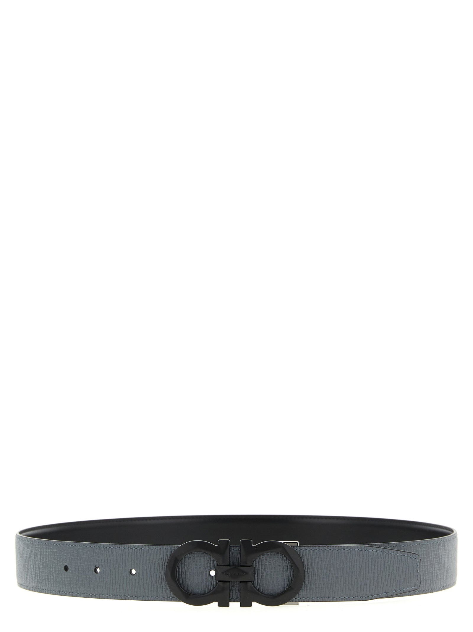 Reversible Grey Black Hammered Leather Belt