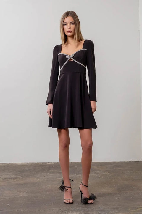 Flare Mini Dress with Rhinestone Detail