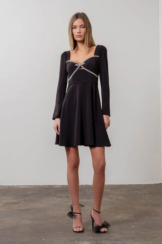 Rhinestone Detail Flare Mini Dress