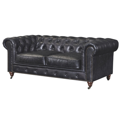 Century Chesterfield Love Seat - Slate Leather