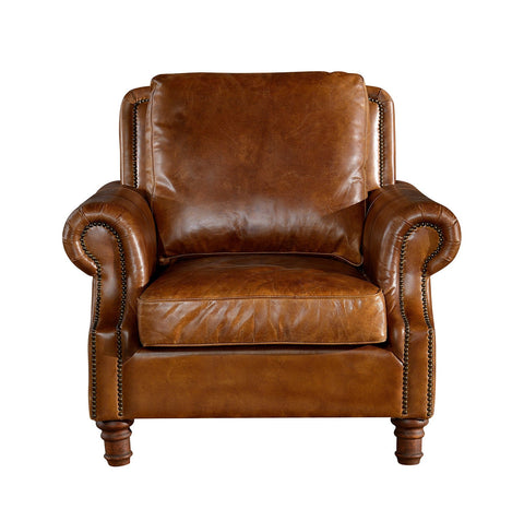 English Rolled Arm - Arm Chair - Light Brown Leather