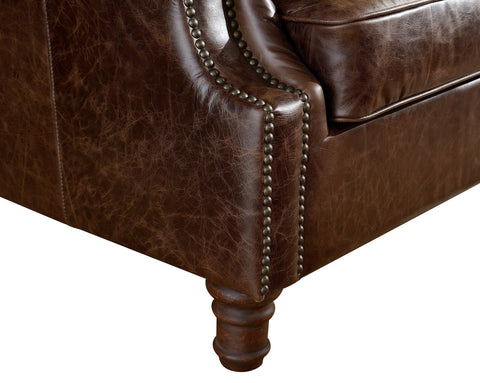 English Rolled Arm Love Seat - Dark Brown Leather
