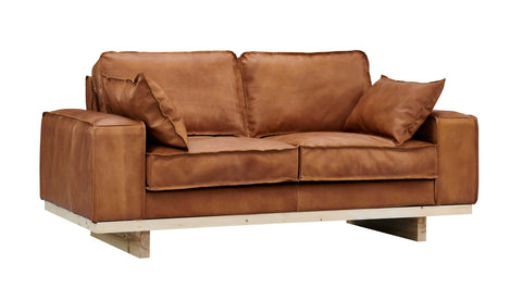 Wainscot Top Grain Leather Love Seat - Light Chestnut