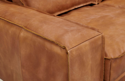 Wainscot Top Grain Leather Love Seat - Light Chestnut