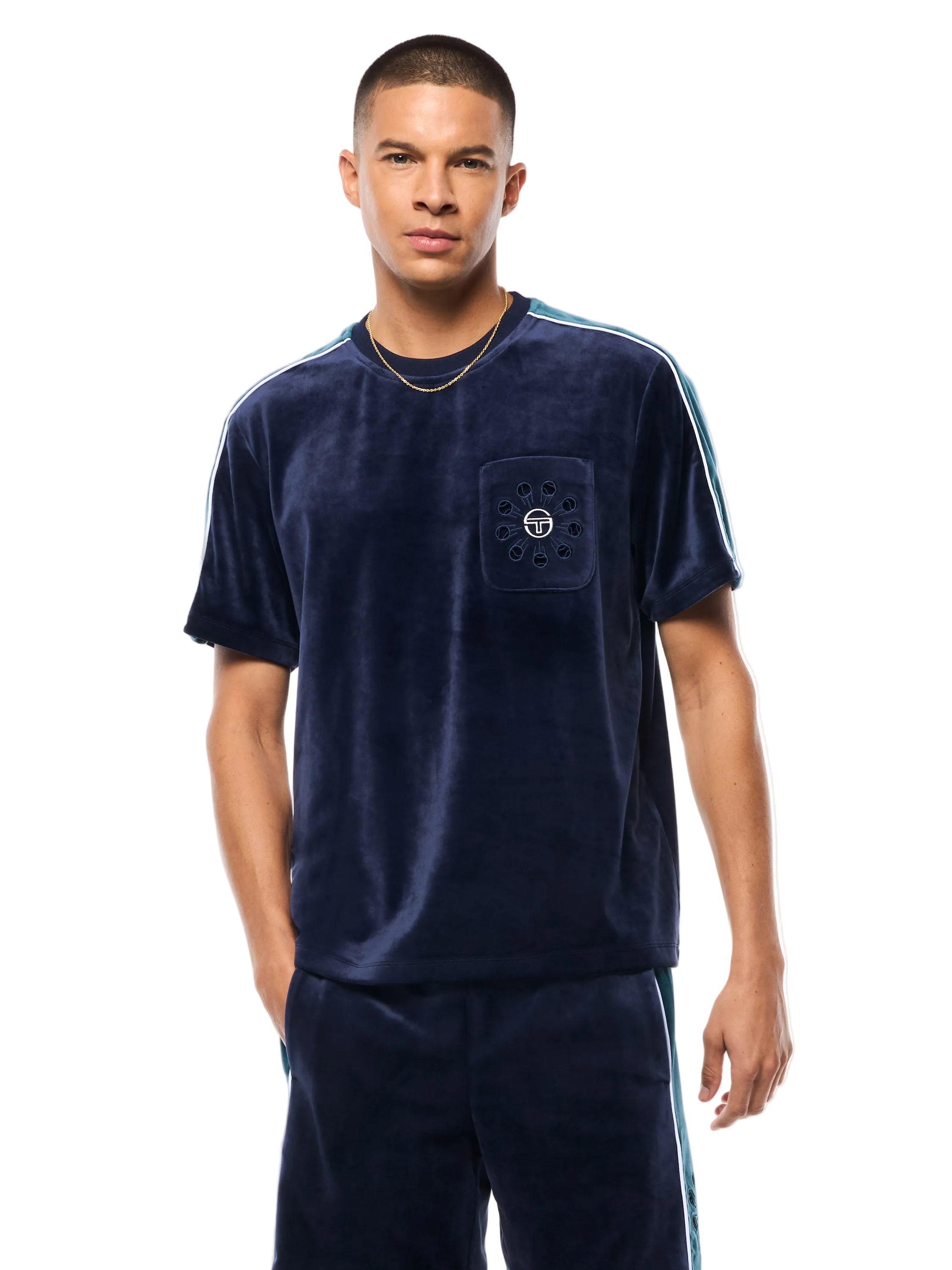 Cresta Velour Pocket T-Shirt-Maritime Blue