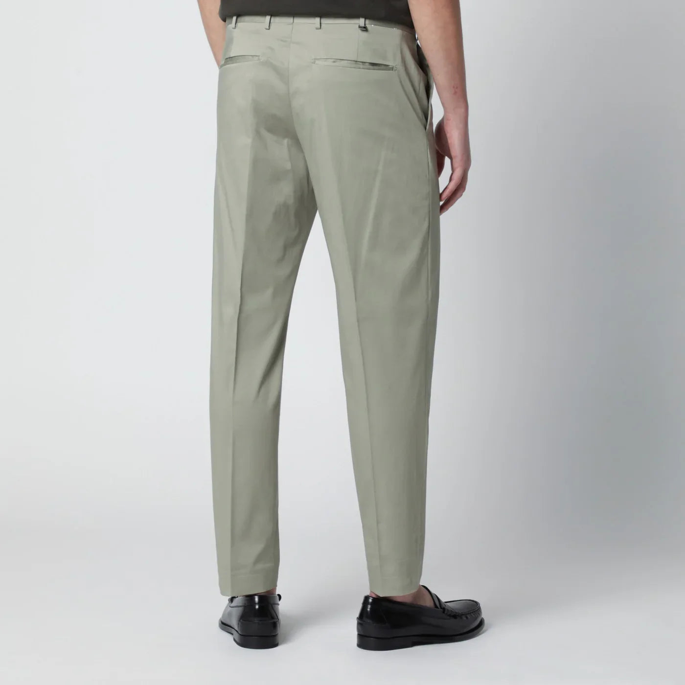 Sage Green Cotton-Blend Trousers for Comfort