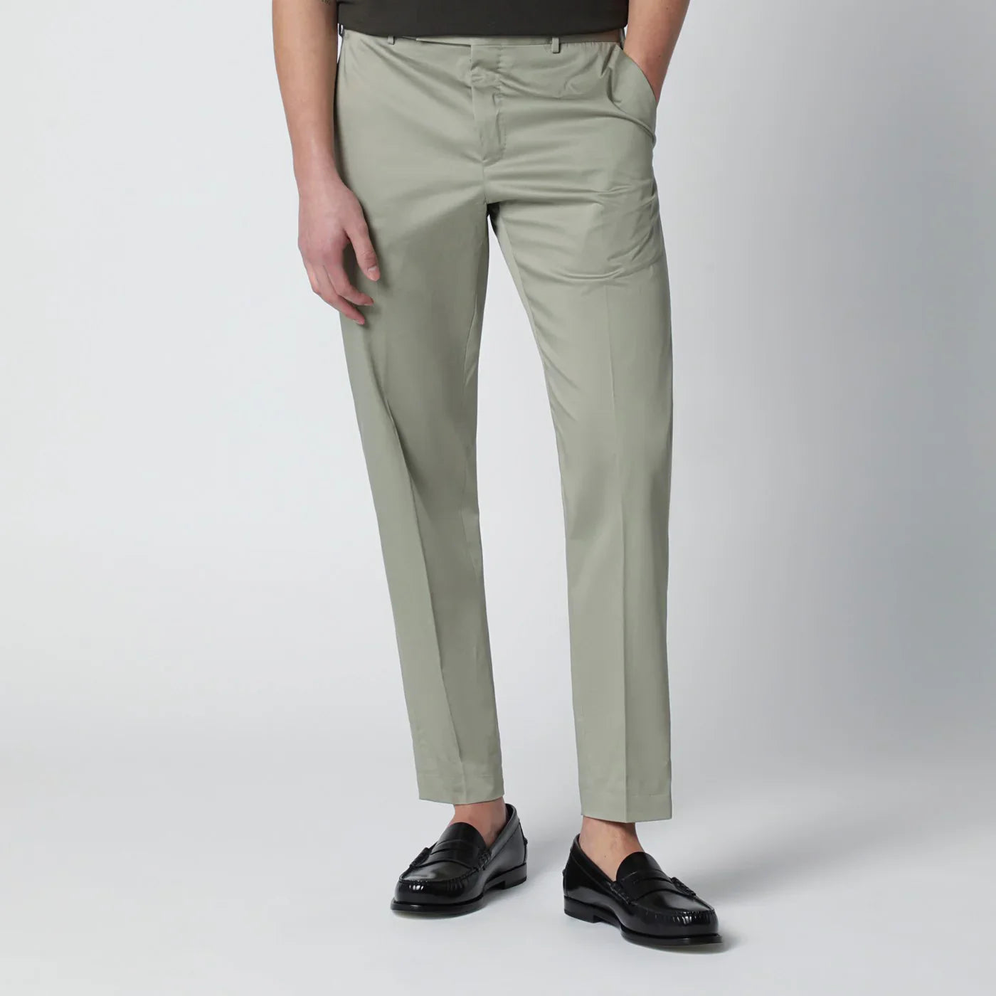 Sage Green Cotton-Blend Trousers for Comfort