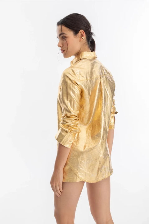 San Marino Metallic Linen Shirt - Gold