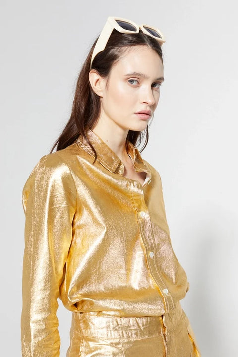 San Marino Metallic Linen Shirt - Gold
