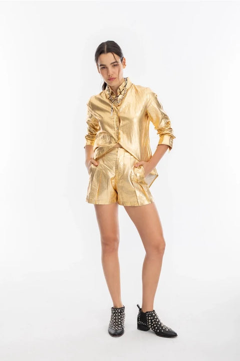 San Marino Metallic Linen Shirt - Gold
