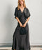 Blouson Satin Maxi Dress in Black – Elegant Women’s Evening Dress