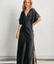 Blouson Satin Maxi Dress in Black – Elegant Women’s Evening Dress