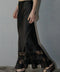 Satin Lace Trim Midi Skirt - Black