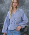 Scalloped Floral Cutout Button Blouse - Blue