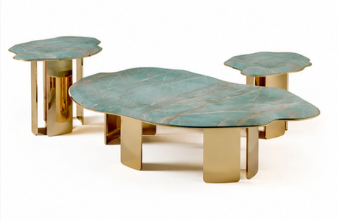 Serene Marble & Gold Coffee Table Set