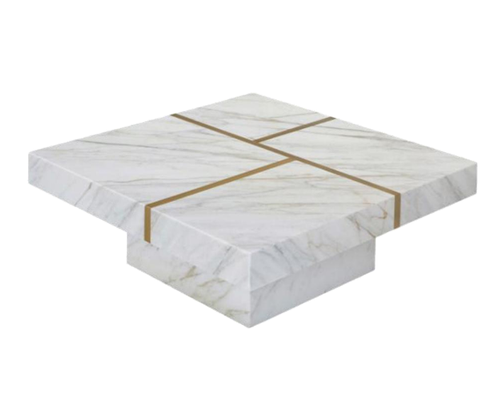 Gold Inlay Marble & Steel Coffee Table