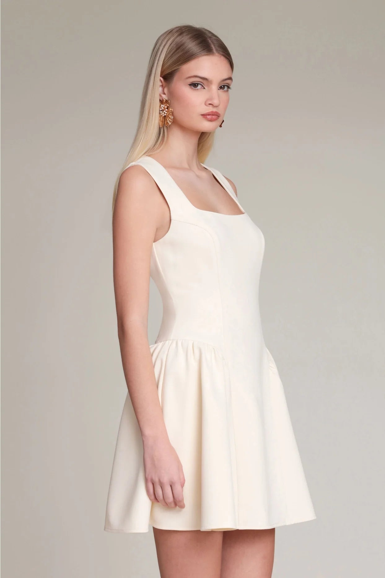 Sculpted Flounce Mini Dress