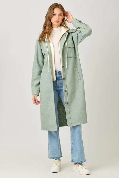 Twofer Hoodie Solid Coat Faded - Seafoam