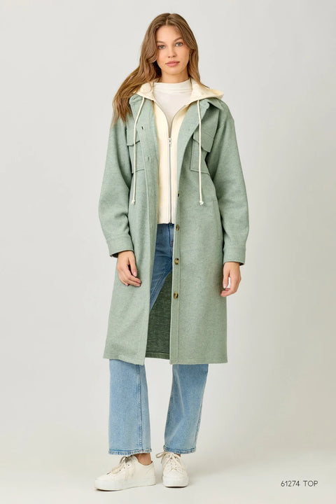 Twofer Hoodie Solid Coat Faded - Seafoam