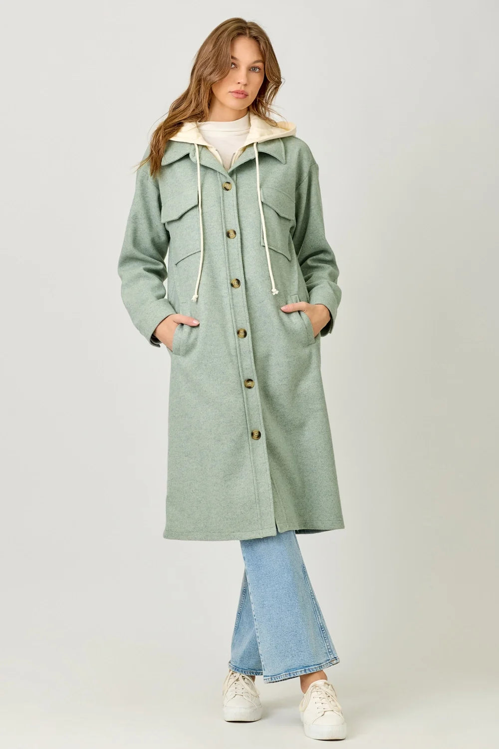 Twofer Hoodie Solid Coat Faded - Seafoam